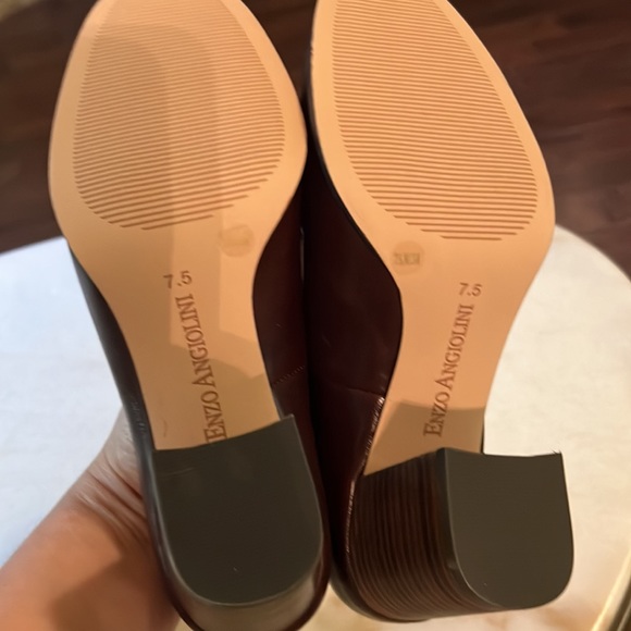 New Enzo Angiolini Leather Block Heels Brown Shoes Size 7.5 - Picture 6 of 8